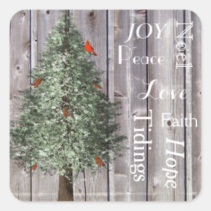 Pine Tree mit Kardinal Rustikale Weihnachten Quadratischer Aufkleber
