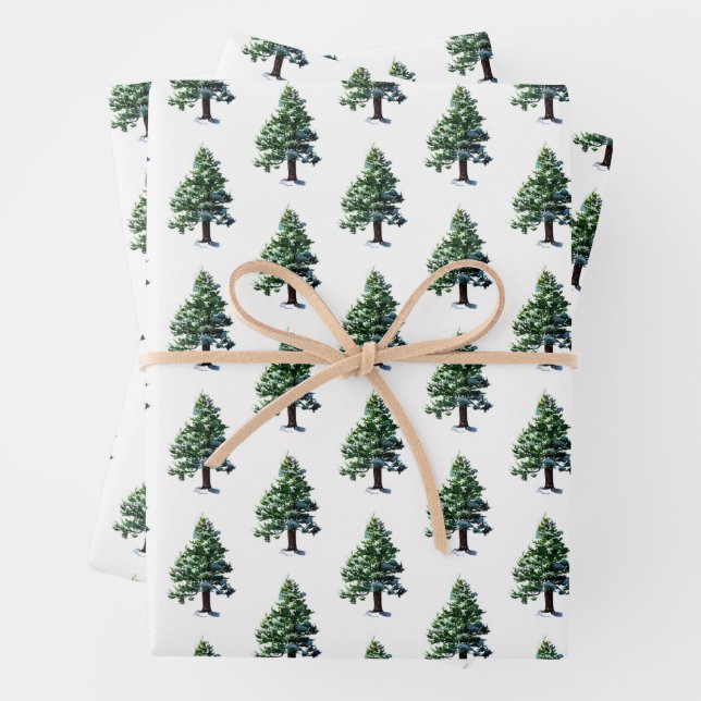 Pine Tree mit Schneeflocken Geschenkpapier Set (Beispiel)