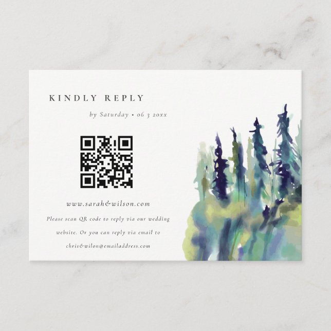 Pine Tree Mounscape Hochzeit QR Code UAWG Begleitkarte (Vorderseite)