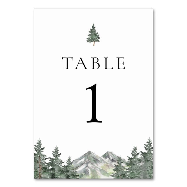 Pine Tree Mountain Hochzeitkarten für Tischnummern (Vorderseite)