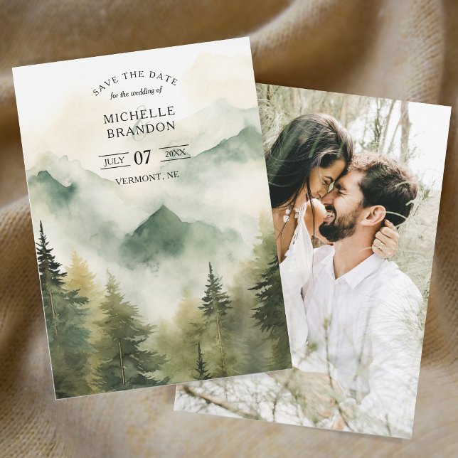 Pine Tree Mountain Natur-Abenteuer-Foto Save The Date (Pine Tree foggy forest mountain)