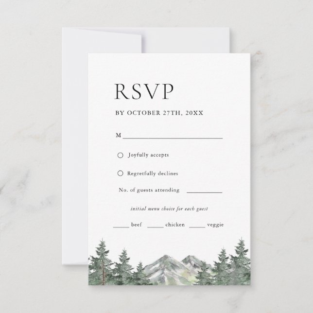Pine Tree Mountain Wedding Menü UAWG RSVP Karte (Vorderseite)