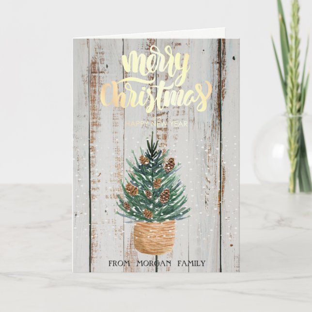 Pine Tree, Pine Cones, Schnee Frohe Weihnachten (Vorderseite)