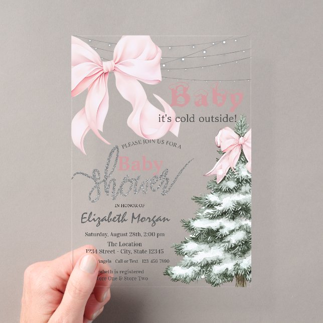  Pine Tree Pink Bow Snowflakes Baby Shower Acryleinladungen (Insitu (Handheld))