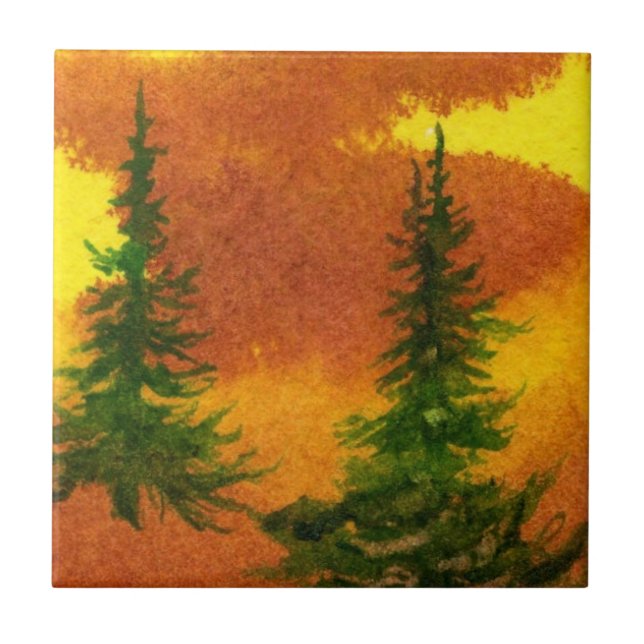 Pine Tree Red und :Yellow Morning Tile Fliese (Vorderseite)