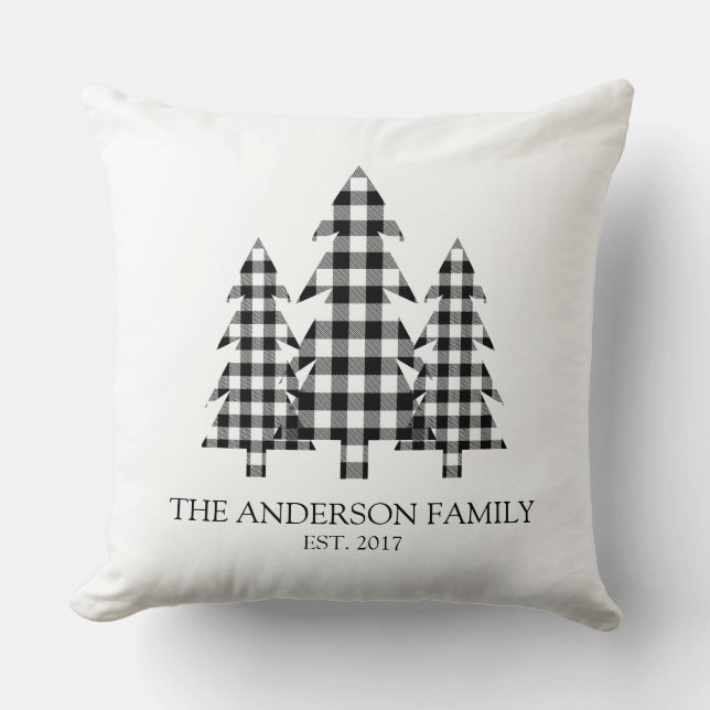 Pine Tree Rustic Buffalo Kariert Throw Kissen (Vorderseite)