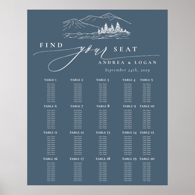 Pine Tree Rustic Mountains Hochzeitsdiagramm Poster (Vorne)