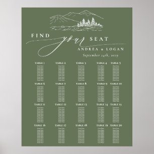 Pine Tree Rustic Mountains Hochzeitsdiagramm Poster