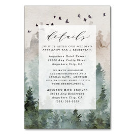 Pine Tree Rustic Watercolor Wedding Card Tischnummer