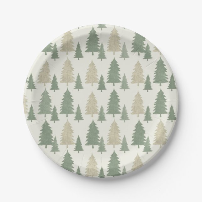 Pine Tree Silhouette Christmas Pattern Pappteller (Vorderseite)
