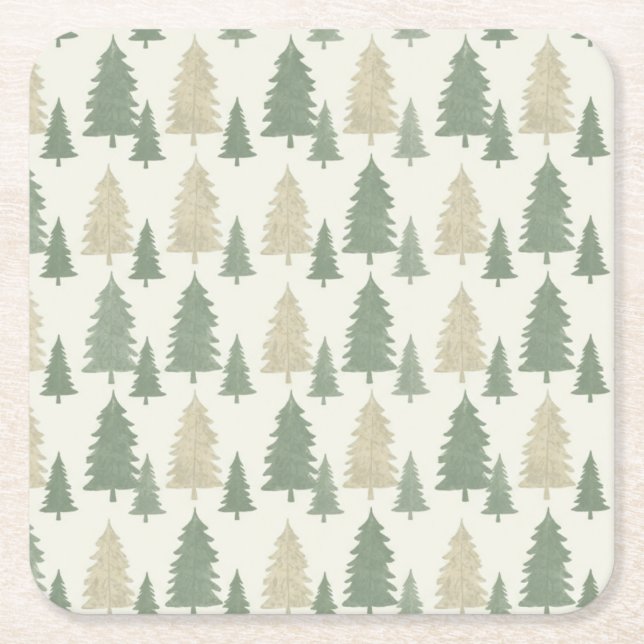 Pine Tree Silhouette Christmas Pattern Rechteckiger Pappuntersetzer (Vorderseite)