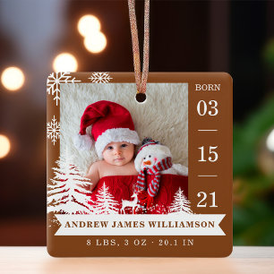 Pine Tree & Snow Baby Birth Stats & Fotos Brown Keramikornament