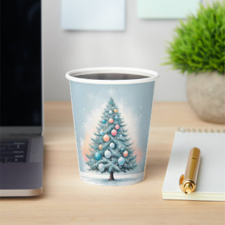 Pine Tree Snowflakes | Blauer Orangenkorallendekor Pappbecher