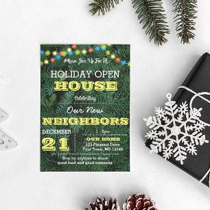 Pine Tree String Lights Yellow Holiday Invitation