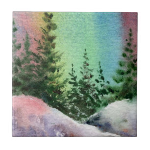 Pine Tree Tile aus einer originalen Aquarellfarbe. Fliese