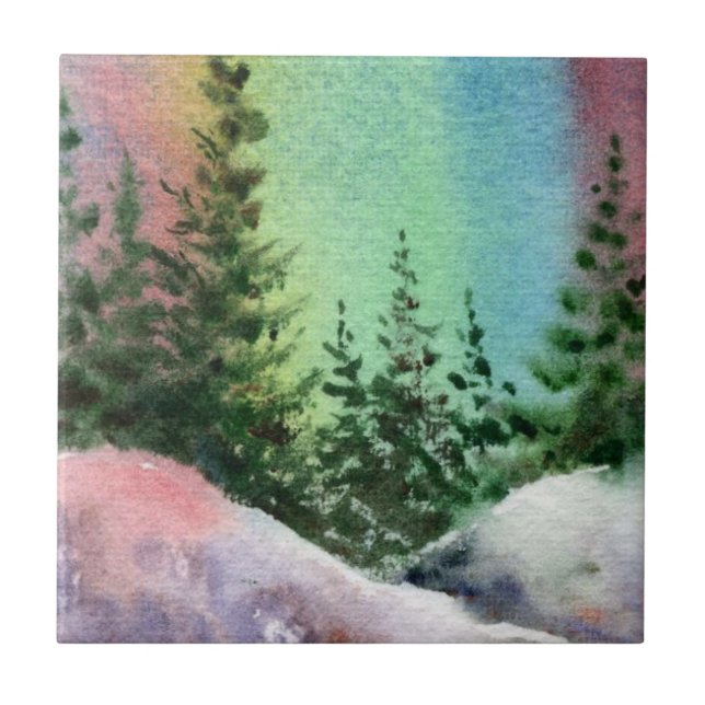 Pine Tree Tile aus einer originalen Aquarellfarbe. Fliese (Vorderseite)