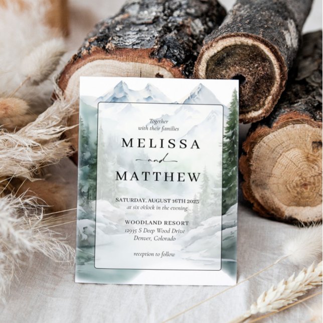 Pine Tree Watercolor Forest Wedding Einladung (Von Creator hochgeladen)