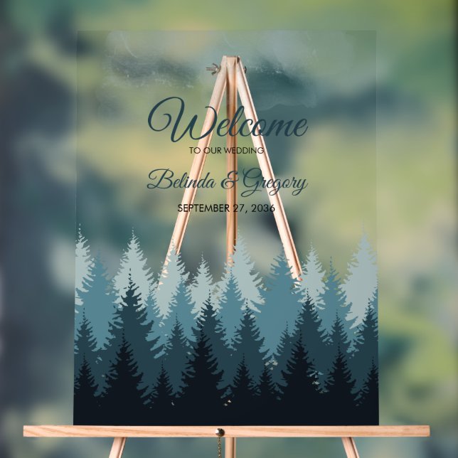 Pine Tree Watercolor Forest Wedding Willkommenszei Acrylschild (Neutral)