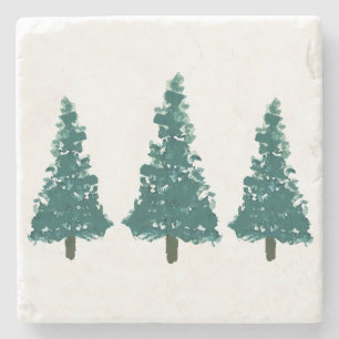Pine Tree Watercolor Marble Stone Untersetzer