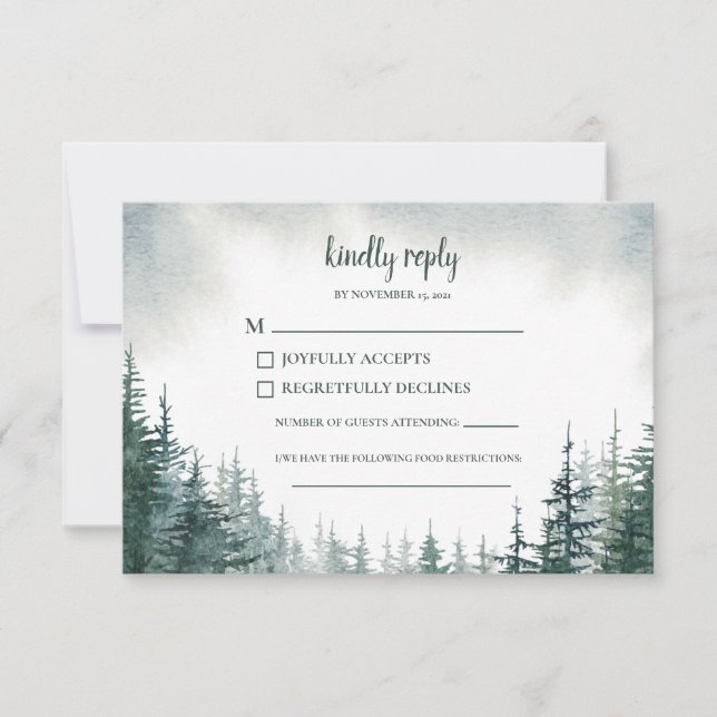 Pine Tree Wedding RSVP Antwortkarte (Vorderseite)