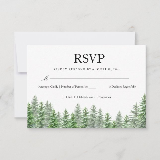 Pine Tree Wedding RSVP Karte (Vorderseite)