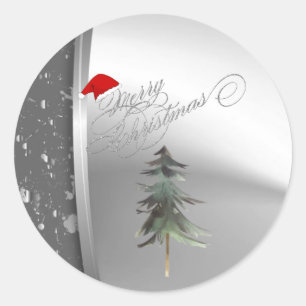 Pine Tree, Weihnachtsmannmütze, Silber Runder Aufkleber