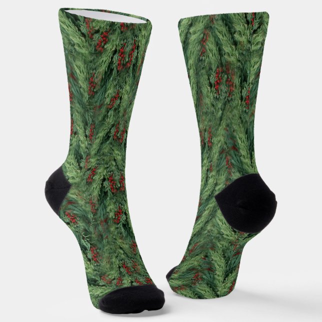 Pine Tree with Berries Christmas Socken (Gewinkelt)