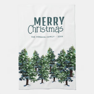 Pine Tree with Snow Watercolor Malerei Weihnachten Geschirrtuch