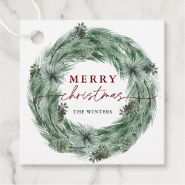 Pine Tree Wreath Frohe Weihnachten Grün & Rot Geschenkanhänger
