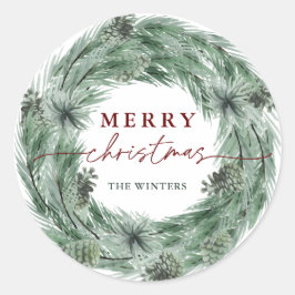 Pine Tree Wreath Frohe Weihnachten Runder Aufkleber