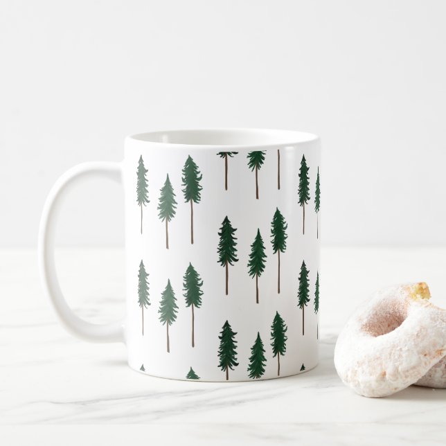 Pine Trees Forest Minimalistische Muster Kaffeetasse (Mit Donut)