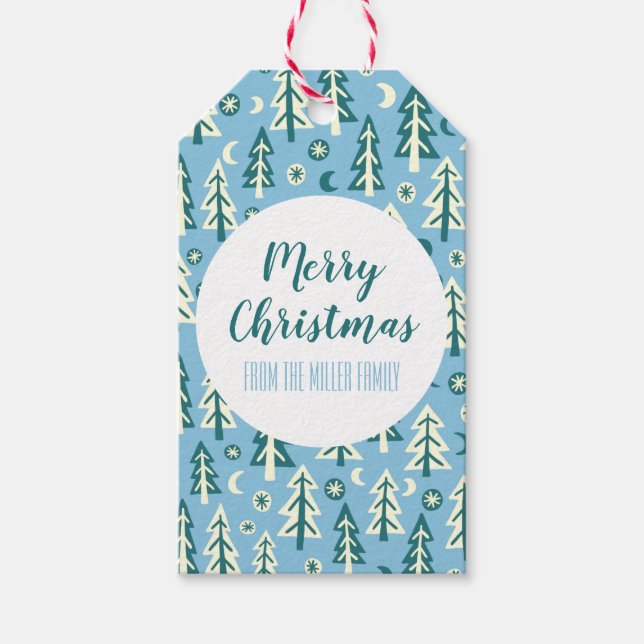 Pine Trees Forest Moon Stars Minimal Clean CUSTOM Geschenkanhänger (Vorderseite)