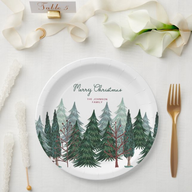 Pine Trees Forest | Weihnachtsfeiertag Pappteller (Hochzeit)
