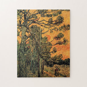 Pine Trees gegen einen roten Himmel mit Einstellun