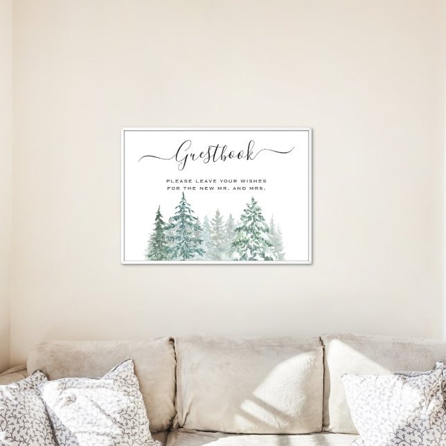 Pine Trees Lantern Botanisches Gästebuchzeichen Poster (Winter Rustic Pine Trees Lantern Botanical Wedding Party Supplies)