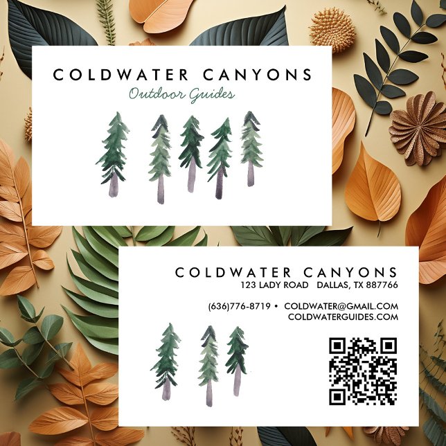 Pine Trees Outdoorsy Camp Wanderung Erlebnis QR Co Visitenkarte (Pine Trees Outdoorsy Camp Hike Adventure QR Code Business Card
)