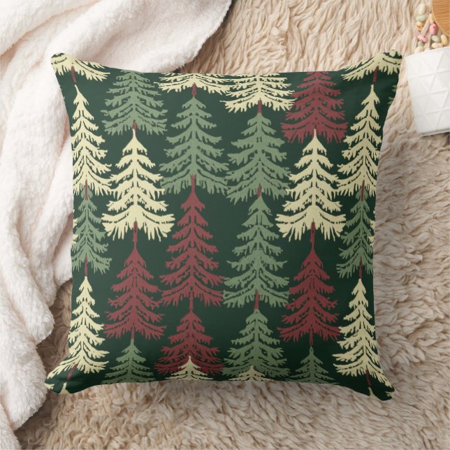 Pine Trees Red Green Kissen (Decke)