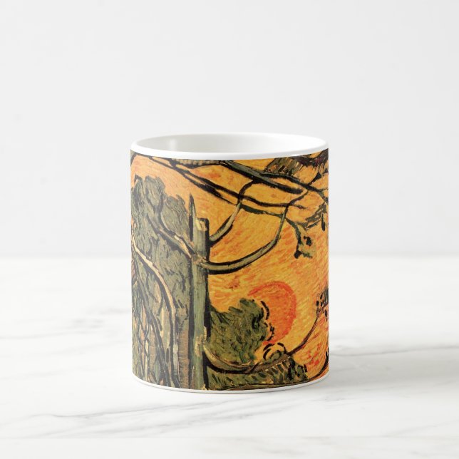 Pine Trees Red Sky Setting Sun by Vincent van Gogh Kaffeetasse (Mittel)
