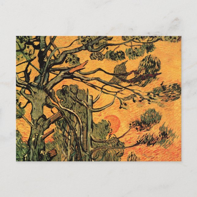 Pine Trees Red Sky Setting Sun by Vincent van Gogh Postkarte (Vorderseite)