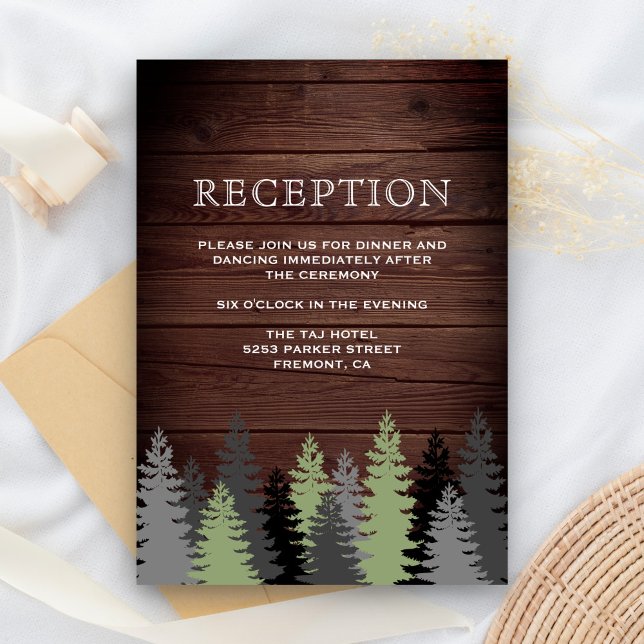 Pine Trees Rustic Wood Winter Wedding Empfang Begleitkarte (Von Creator hochgeladen)
