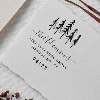 Pine Trees & Script Family Name Rücksendeadresse Gummistempel