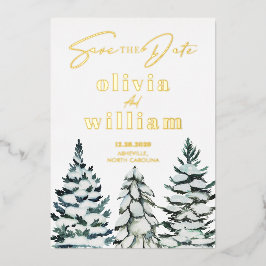 Pine Trees Snow Winterweihnachtsfest Save the Date Folieneinladung