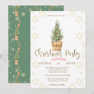 Pine Trees Snowflakes Weihnachtsfest Party Einladung