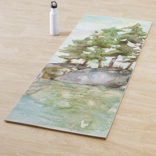 Pine Trees Summer Water & Rocks BWCA Aquarell Yogamatte