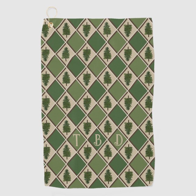 Pine Trees und Harlequin Golf Towel Golfhandtuch (Vorderseite)