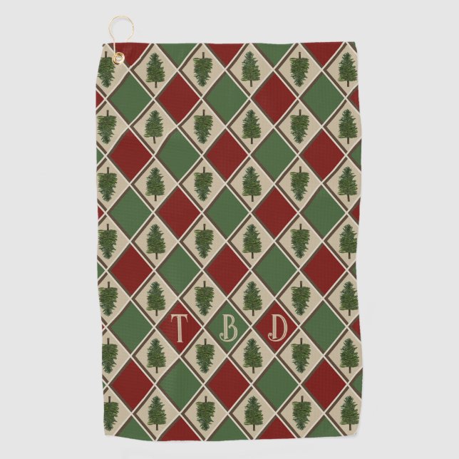 Pine Trees und Harlequin Golf Towel Golfhandtuch (Vorderseite)
