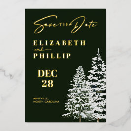Pine Trees Weihnachts Winter Grün Save the Date Folieneinladung