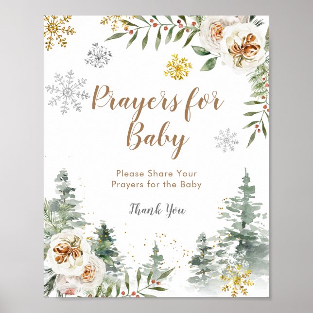 Pine Trees Winter Floral Gebete für das Baby Poster (Vorne)