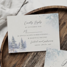 Pine Trees Winter Wedding RSVP Card