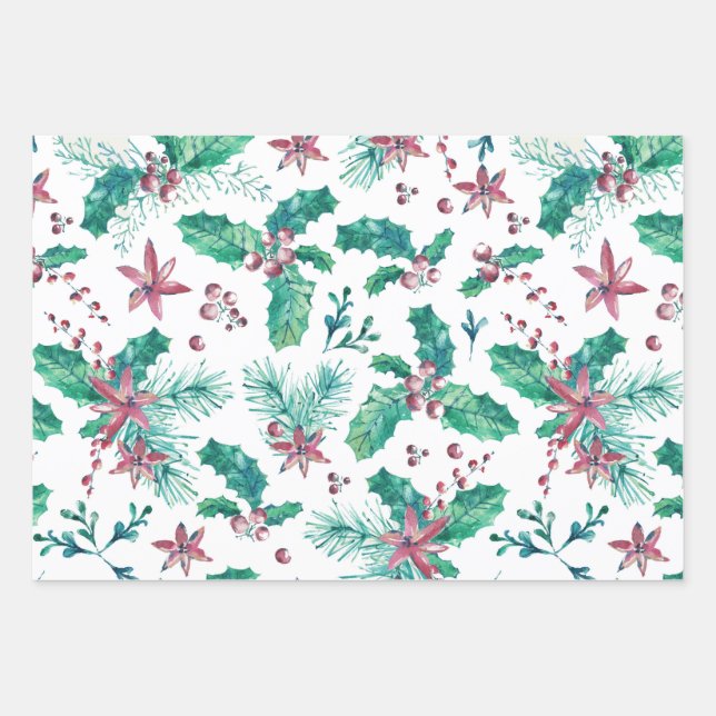 Pine Twigs and Holly Berries Geschenkpapier Set (Vorderseite)